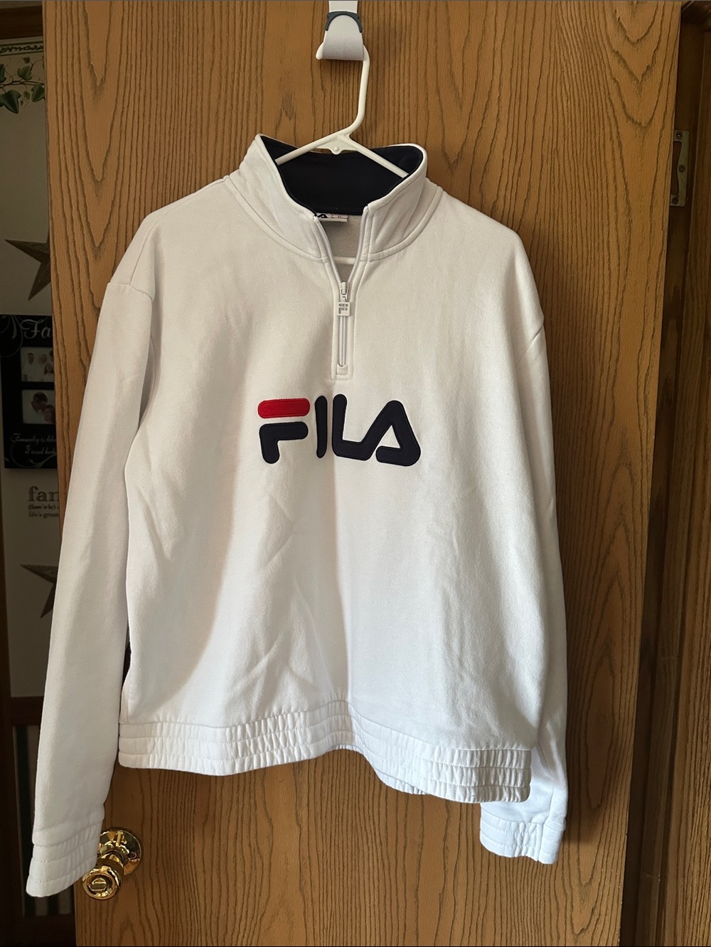 Fila White Half-Zip Logo Sweatshirt with Navy & Red Accents